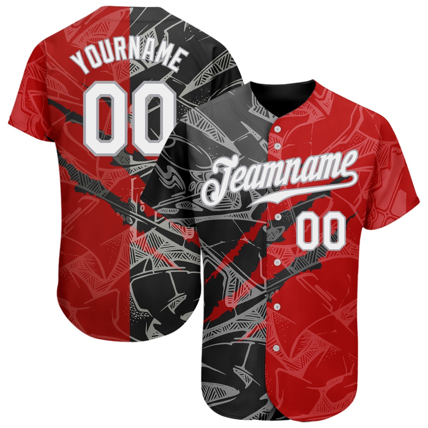 Custom Graffiti Pattern White Black-Gray 3D Scratch Authentic Baseball Jersey baseball jersey product view 1