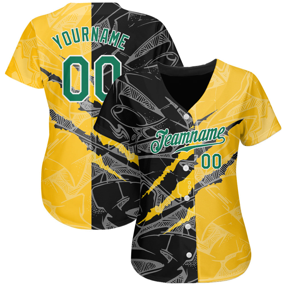 Custom Graffiti Pattern Kelly Green Yellow-Black 3D Scratch Authentic Baseball Jersey baseball jersey product view 2
