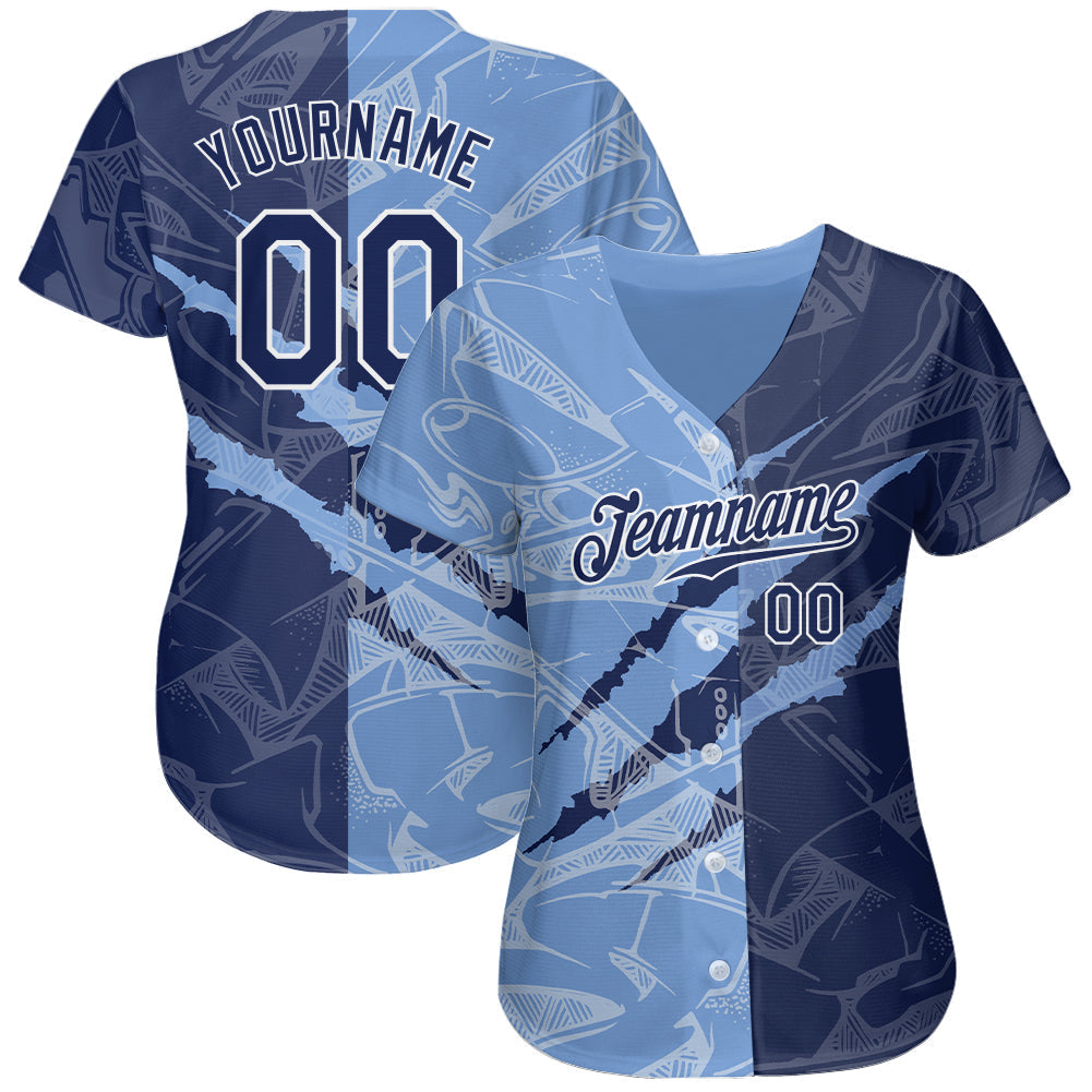 Custom Graffiti Pattern Navy-Light Blue 3D Scratch Authentic Baseball Jersey baseball jersey product view 2