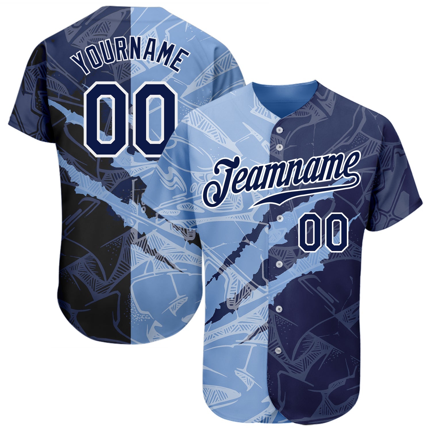 Custom Graffiti Pattern Navy-Light Blue 3D Scratch Authentic Baseball Jersey baseball jersey product view 1