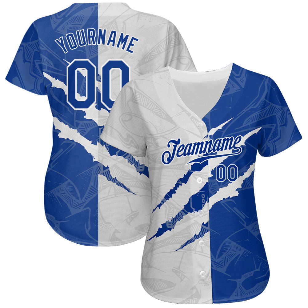 Custom Graffiti Pattern Royal-White 3D Scratch Authentic Baseball Jersey baseball jersey product view 2