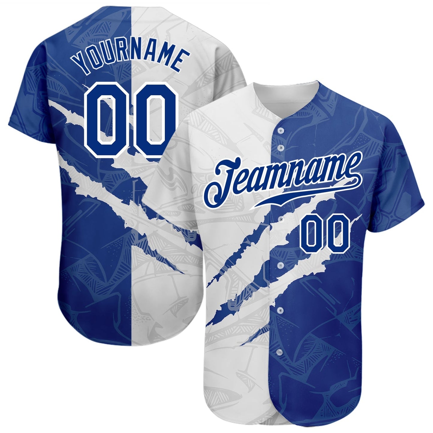 Custom Graffiti Pattern Royal-White 3D Scratch Authentic Baseball Jersey baseball jersey product view 1