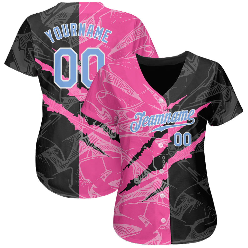 Custom Graffiti Pattern Light Blue Pink-Black 3D Scratch Authentic Baseball Jersey baseball jersey product view 2