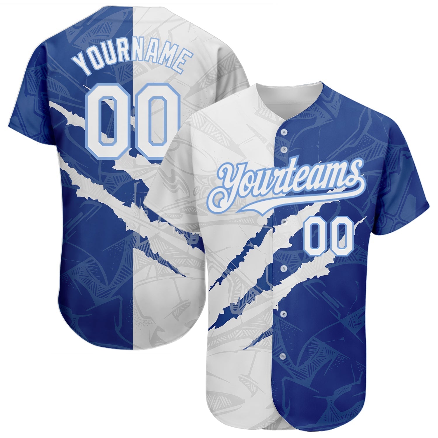 Custom Graffiti Pattern White Royal-Light Blue 3D Scratch Authentic Baseball Jersey baseball jersey product view 1