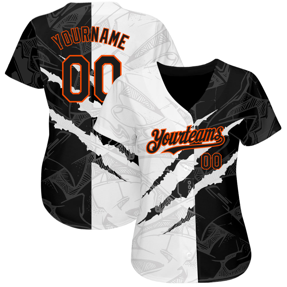 Custom Graffiti Pattern Black-Orange 3D Scratch Authentic Baseball Jersey baseball jersey product view 2