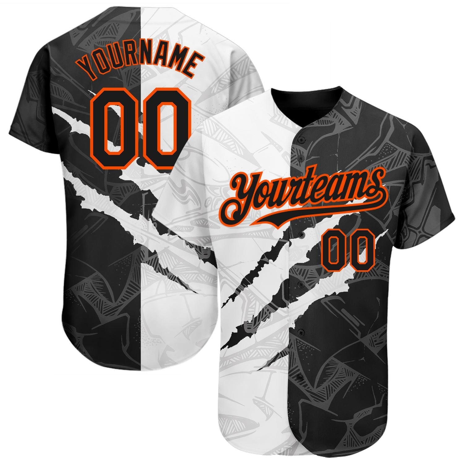 Custom Graffiti Pattern Black-Orange 3D Scratch Authentic Baseball Jersey baseball jersey product view 1