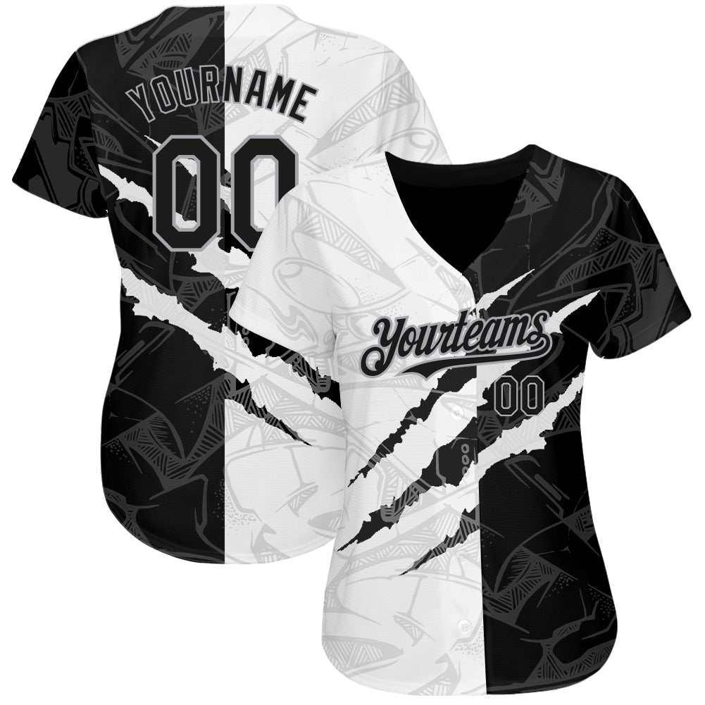 Custom Graffiti Pattern Black-Gray 3D Scratch Authentic Baseball Jersey baseball jersey product view 2