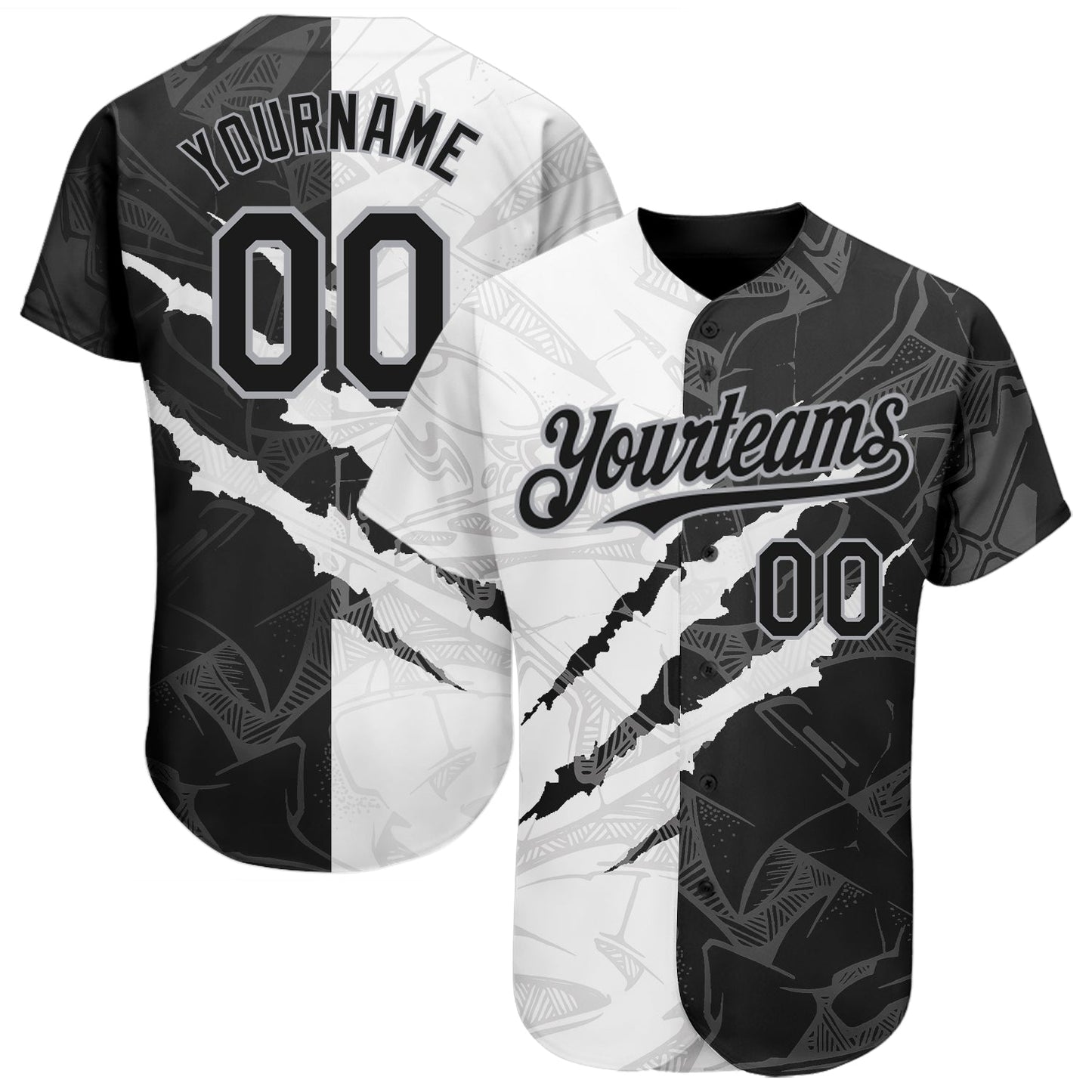 Custom Graffiti Pattern Black-Gray 3D Scratch Authentic Baseball Jersey baseball jersey product view 1