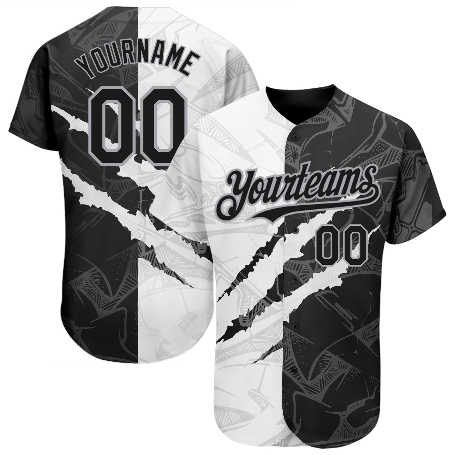 Custom Graffiti Pattern Black-Gray 3D Scratch Authentic Baseball Jersey baseball jersey product view 1