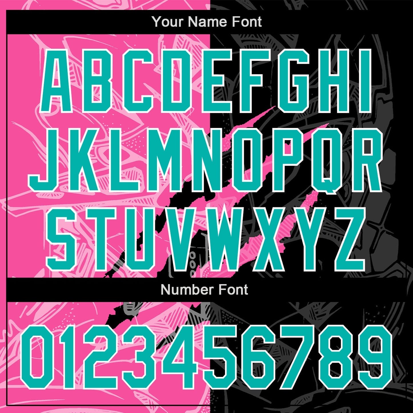 Custom Graffiti Pattern Aqua Black-Pink 3D Scratch Authentic Baseball Jersey baseball jersey product view 5