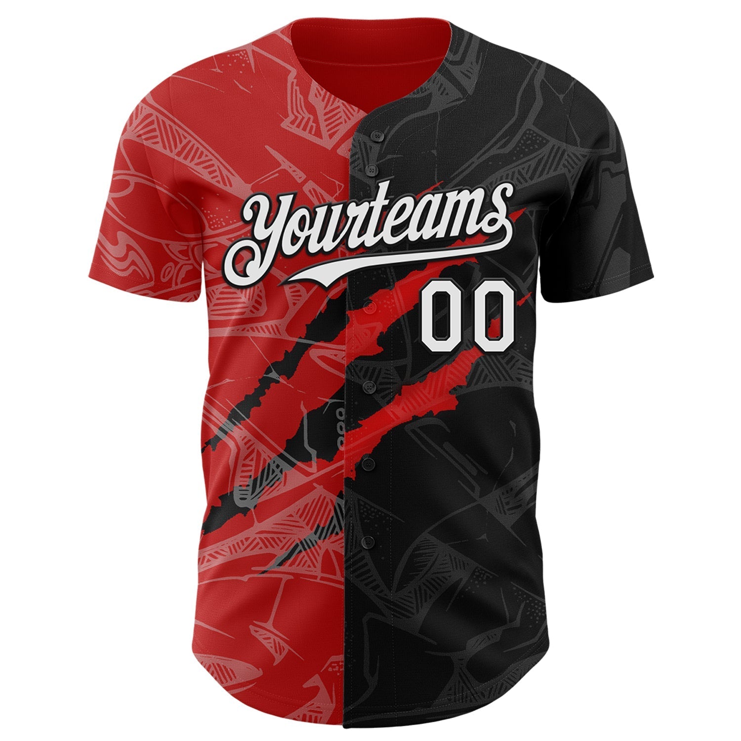 Custom Graffiti Pattern White Black-Red 3D Scratch Authentic Baseball Jersey baseball jersey product view 2