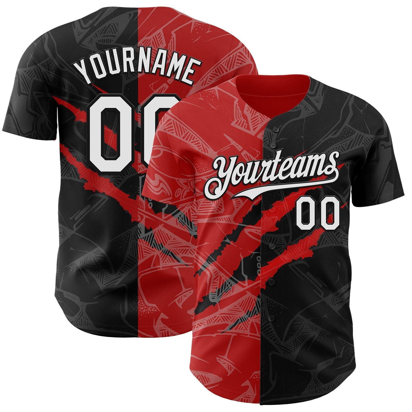 Custom Graffiti Pattern White Black-Red 3D Scratch Authentic Baseball Jersey baseball jersey product view 1
