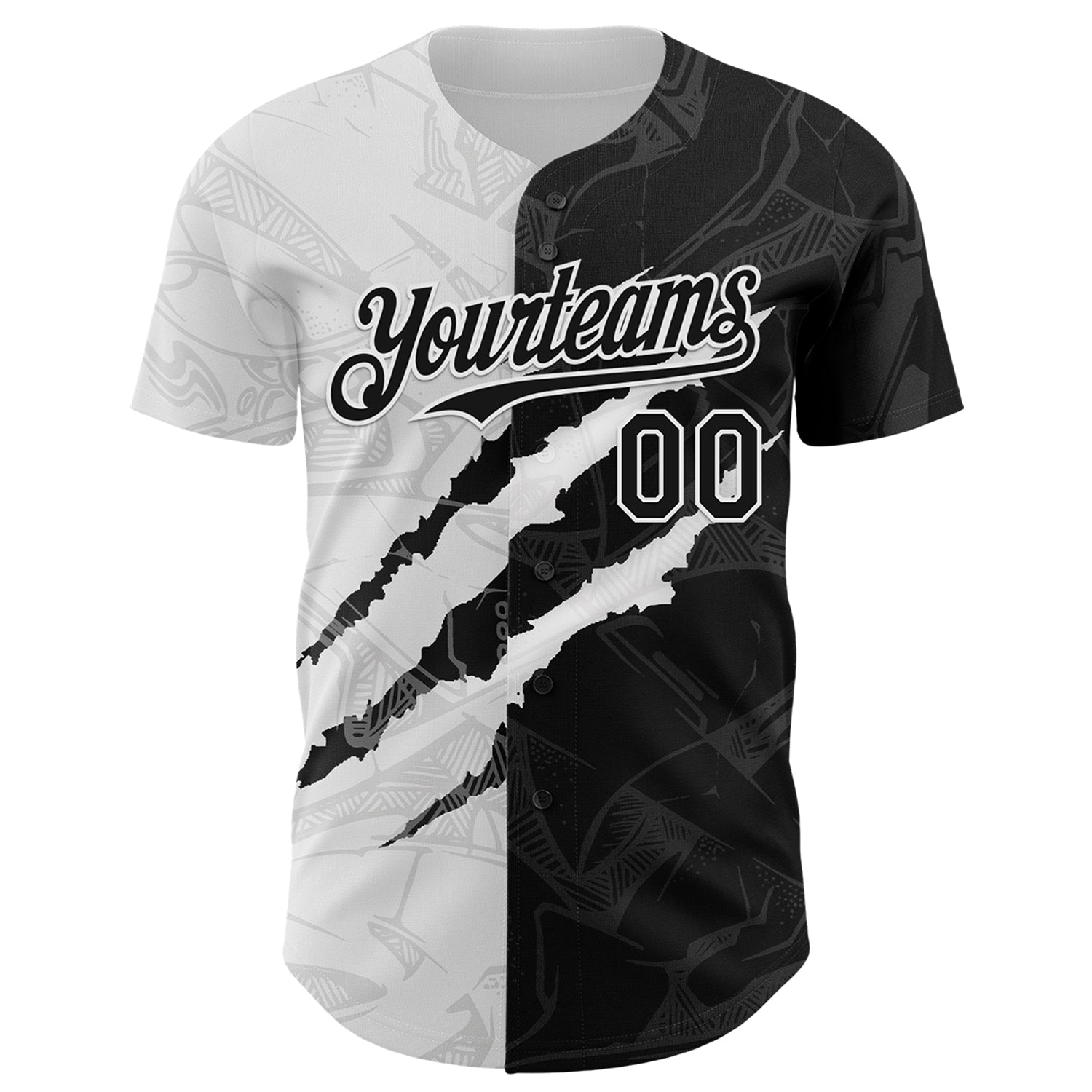 Custom Graffiti Pattern Black-White 3D Scratch Authentic Baseball Jersey baseball jersey product view 2