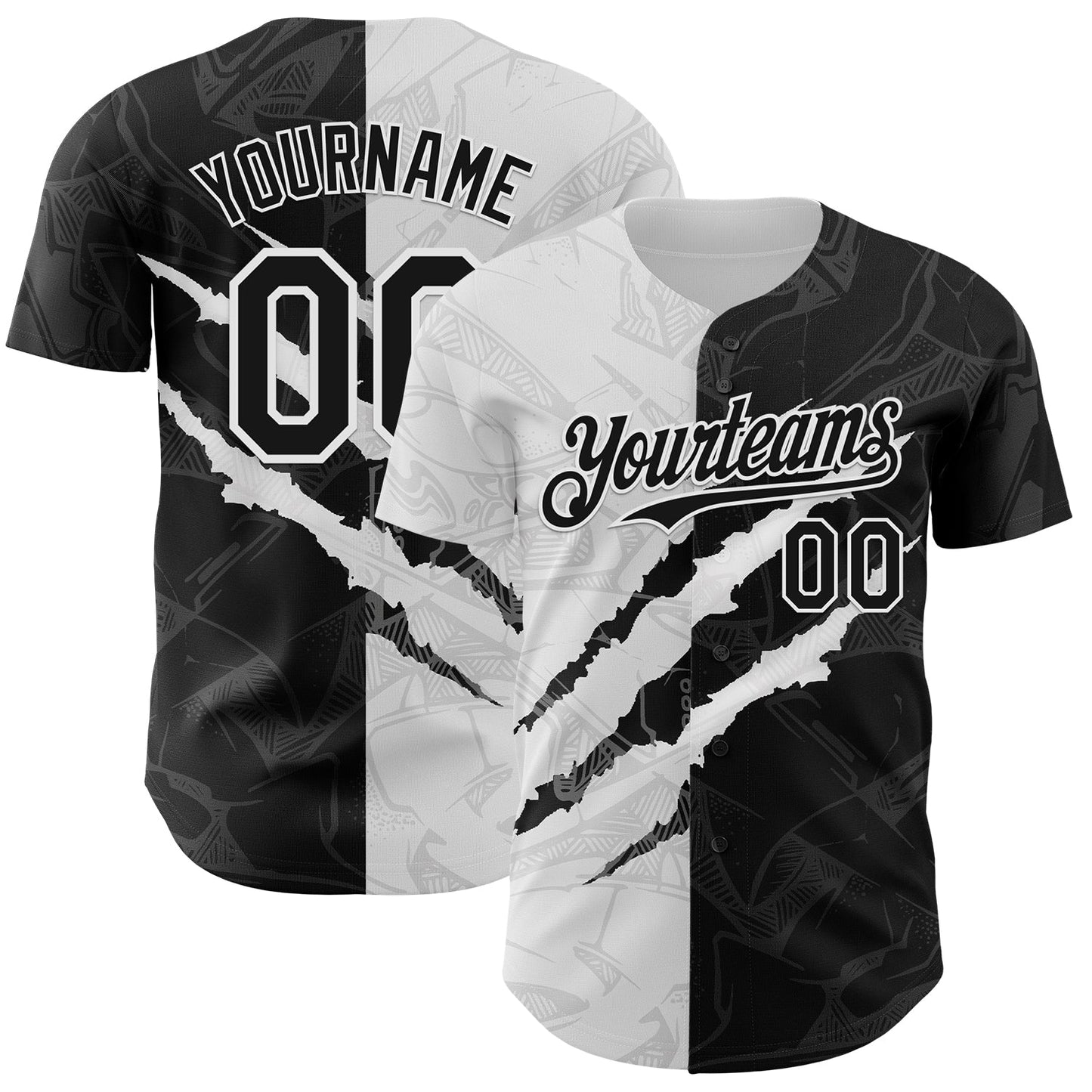 Custom Graffiti Pattern Black-White 3D Scratch Authentic Baseball Jersey baseball jersey product view 1