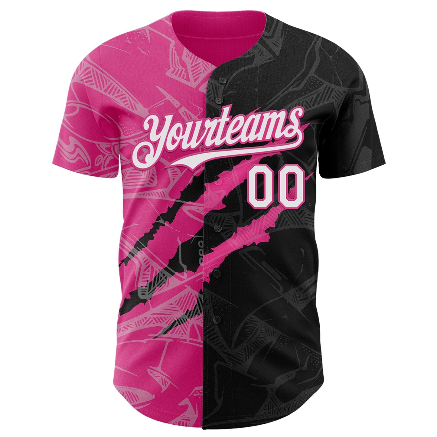 Custom Graffiti Pattern White Black-Pink 3D Scratch Authentic Baseball Jersey baseball jersey product view 2