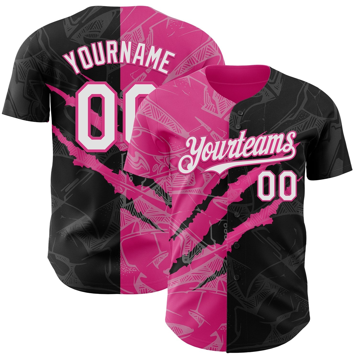 Custom Graffiti Pattern White Black-Pink 3D Scratch Authentic Baseball Jersey baseball jersey product view 1