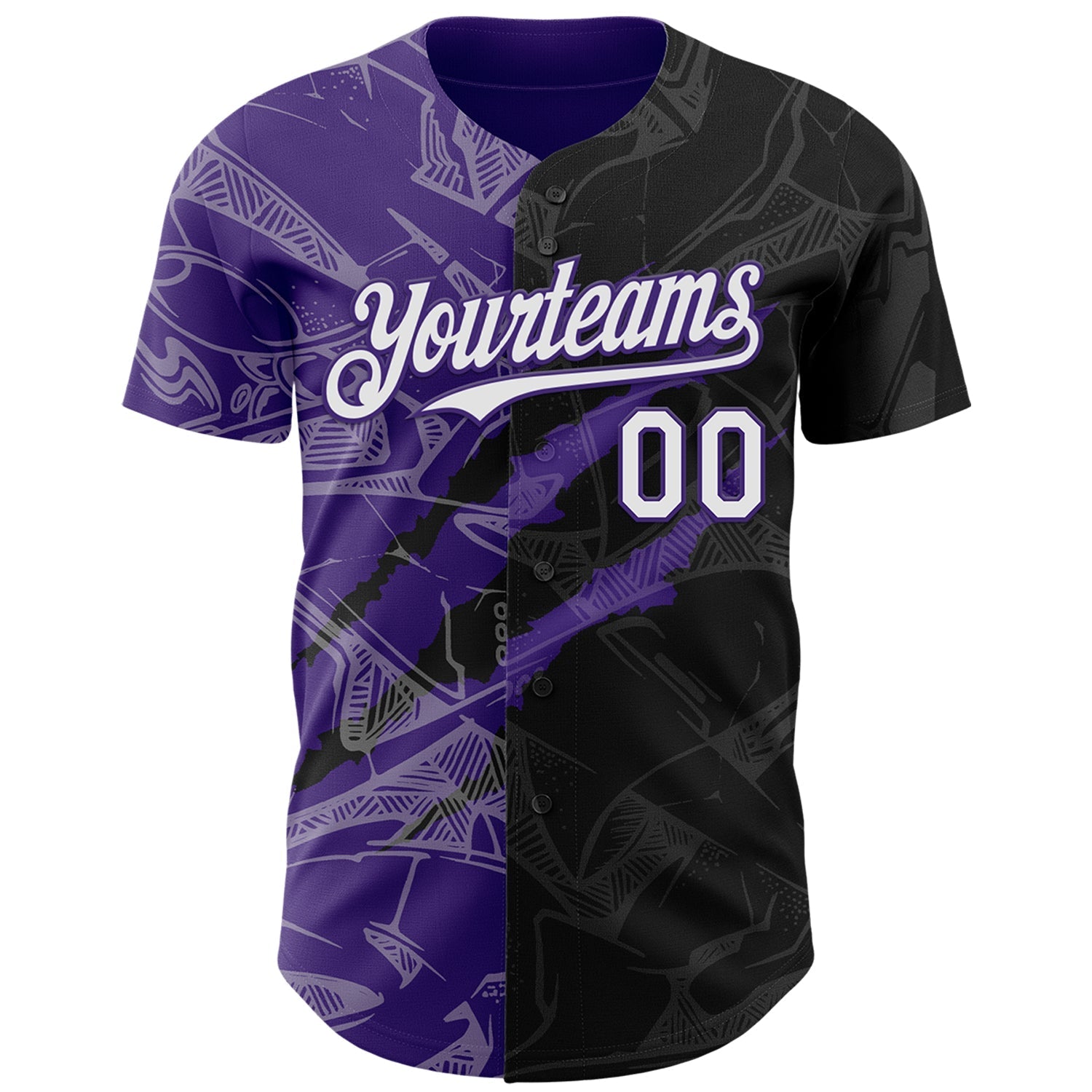 Custom Graffiti Pattern White Black-Purple 3D Scratch Authentic Baseball Jersey baseball jersey product view 2