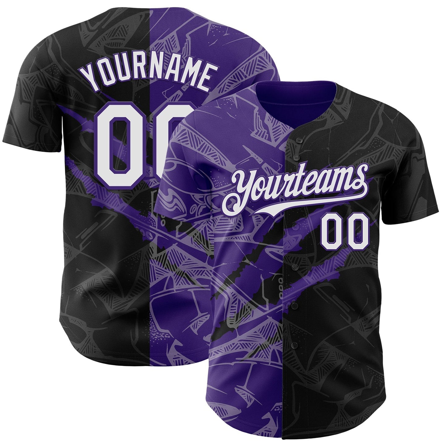 Custom Graffiti Pattern White Black-Purple 3D Scratch Authentic Baseball Jersey baseball jersey product view 1