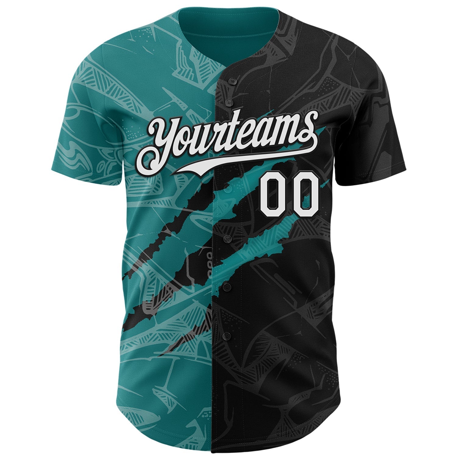Custom Graffiti Pattern White Black-Teal 3D Scratch Authentic Baseball Jersey baseball jersey product view 2