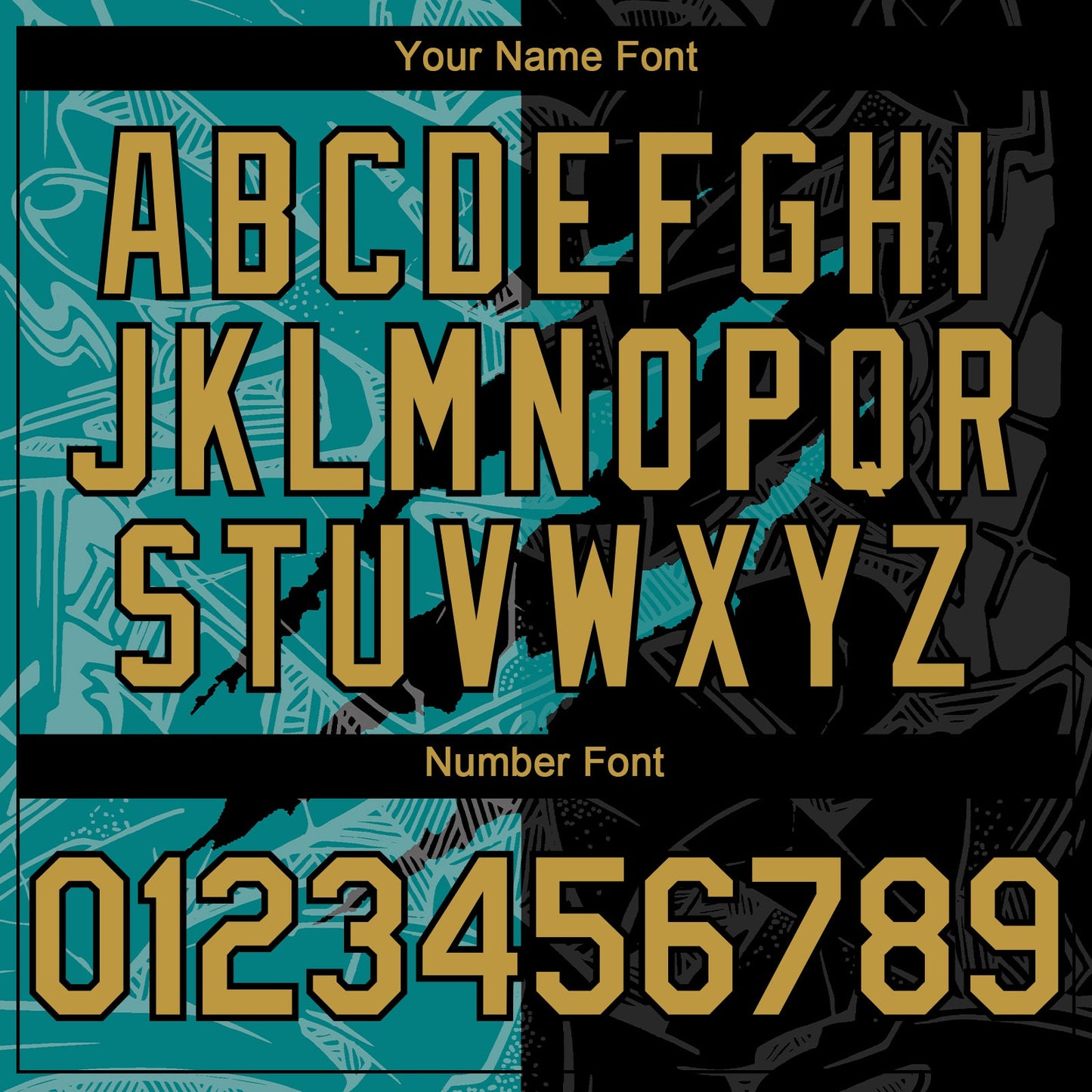 Custom Graffiti Pattern Old Gold Black-Teal 3D Scratch Authentic Baseball Jersey baseball jersey product view 5