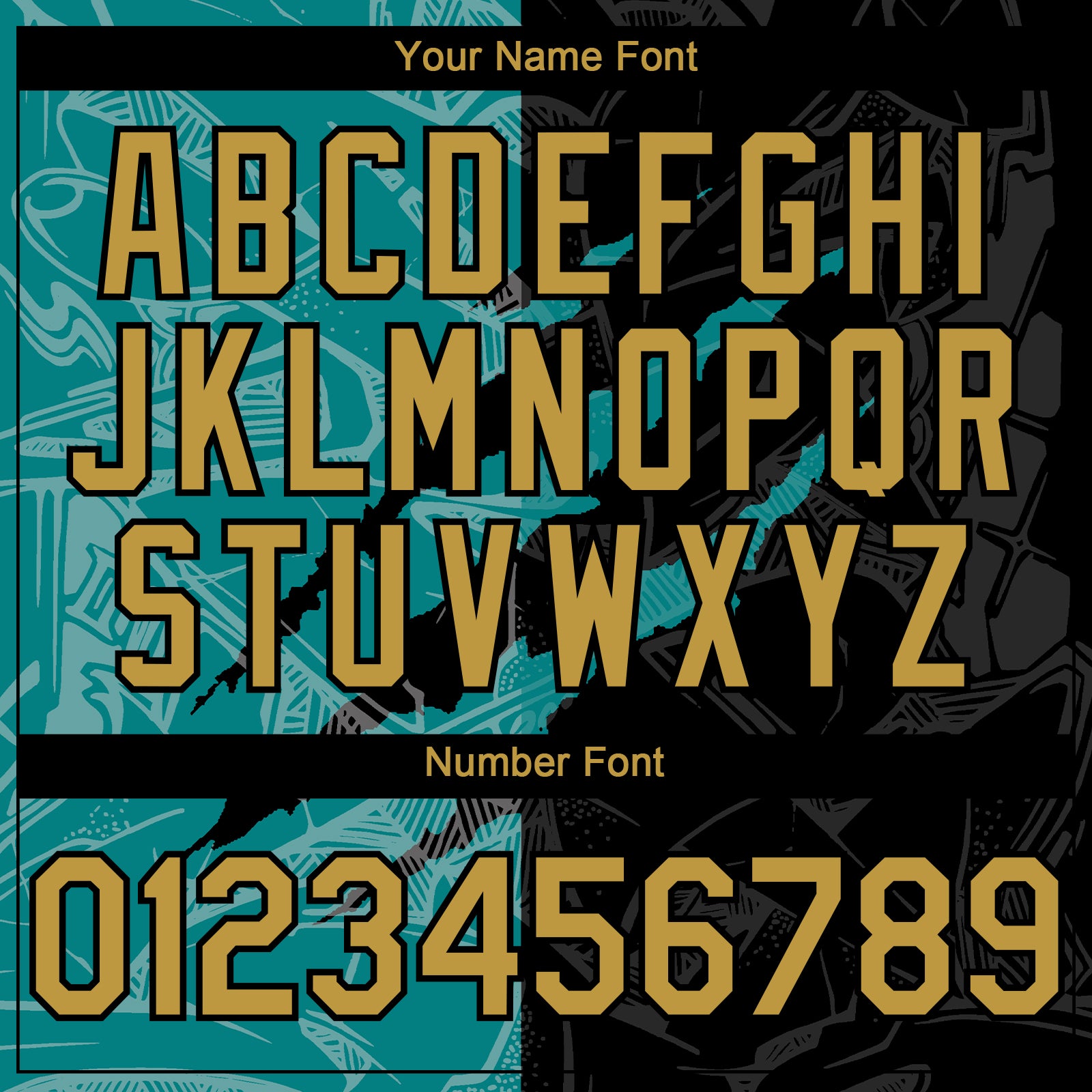 Custom Graffiti Pattern Old Gold Black-Teal 3D Scratch Authentic Baseball Jersey baseball jersey product view 5