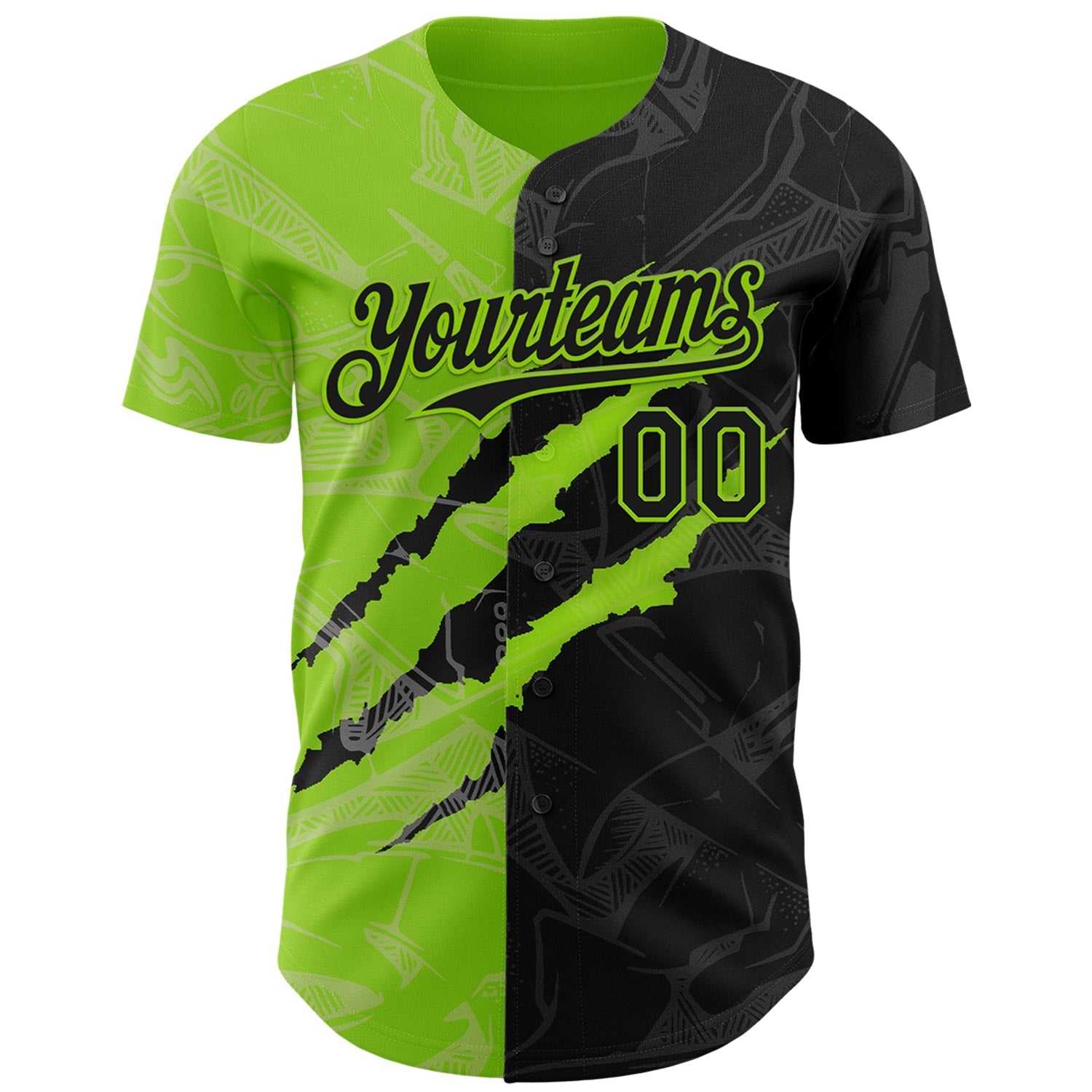 Custom Graffiti Pattern Black-Neon Green 3D Scratch Authentic Baseball Jersey baseball jersey product view 2