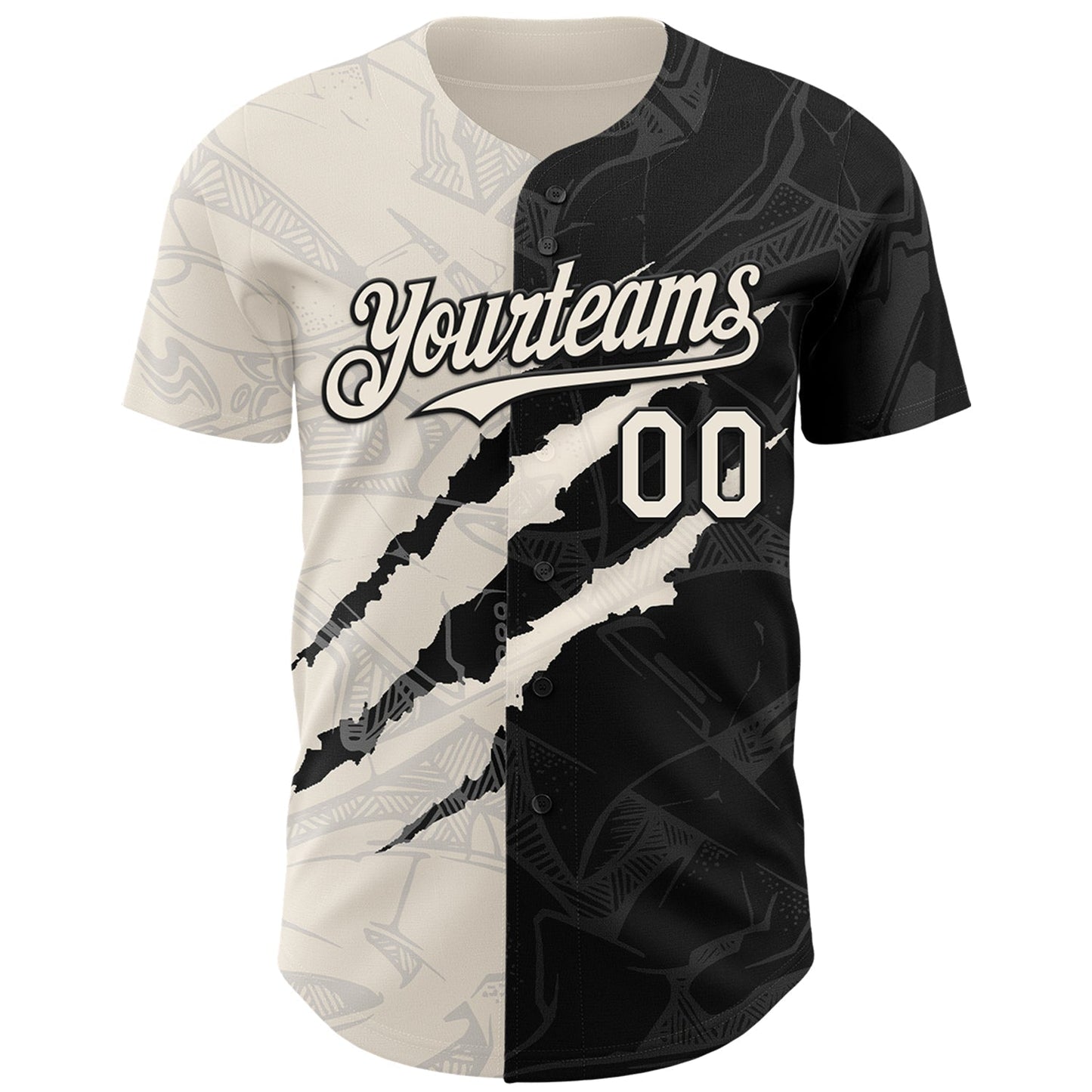 Custom Graffiti Pattern Cream-Black 3D Scratch Authentic Baseball Jersey baseball jersey product view 2