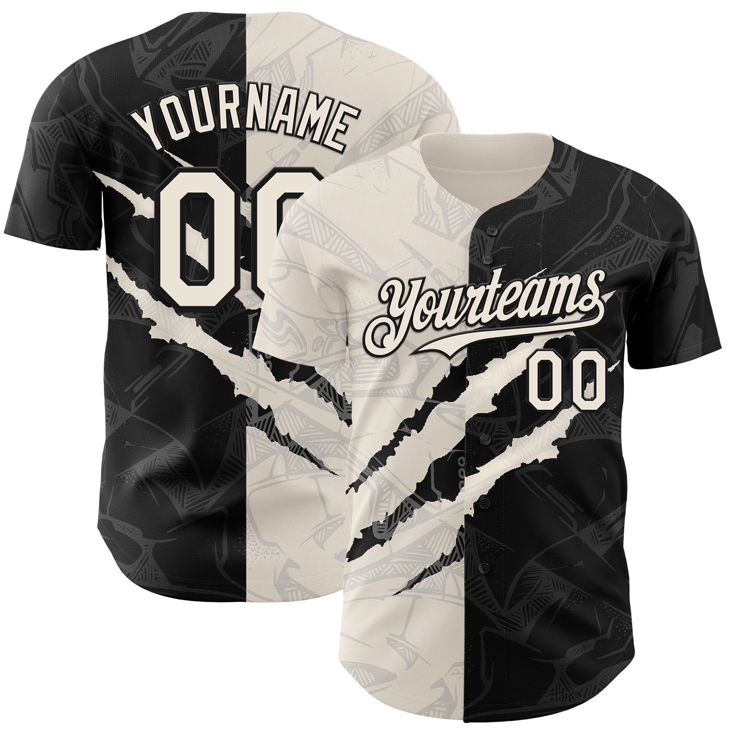 Custom Graffiti Pattern Cream-Black 3D Scratch Authentic Baseball Jersey baseball jersey product view 1