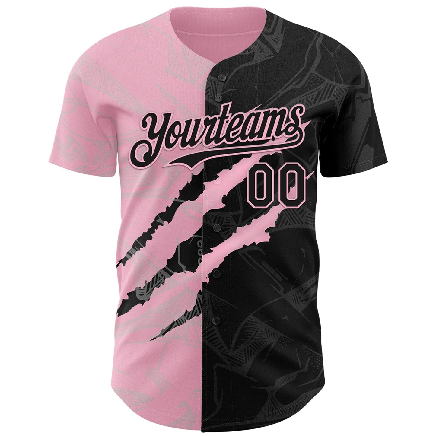 Custom Graffiti Pattern Black-Light Pink 3D Scratch Authentic Baseball Jersey baseball jersey product view 2