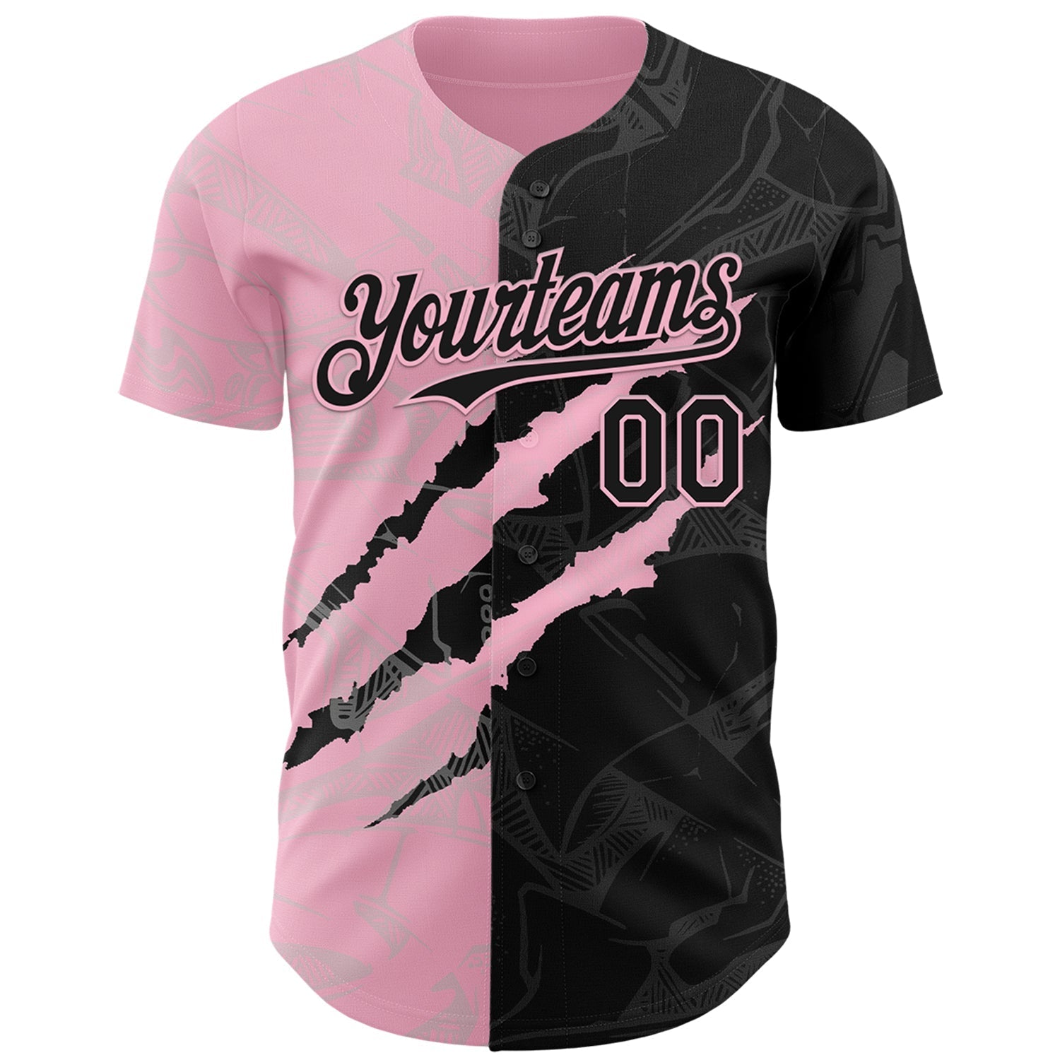Custom Graffiti Pattern Black-Light Pink 3D Scratch Authentic Baseball Jersey baseball jersey product view 2