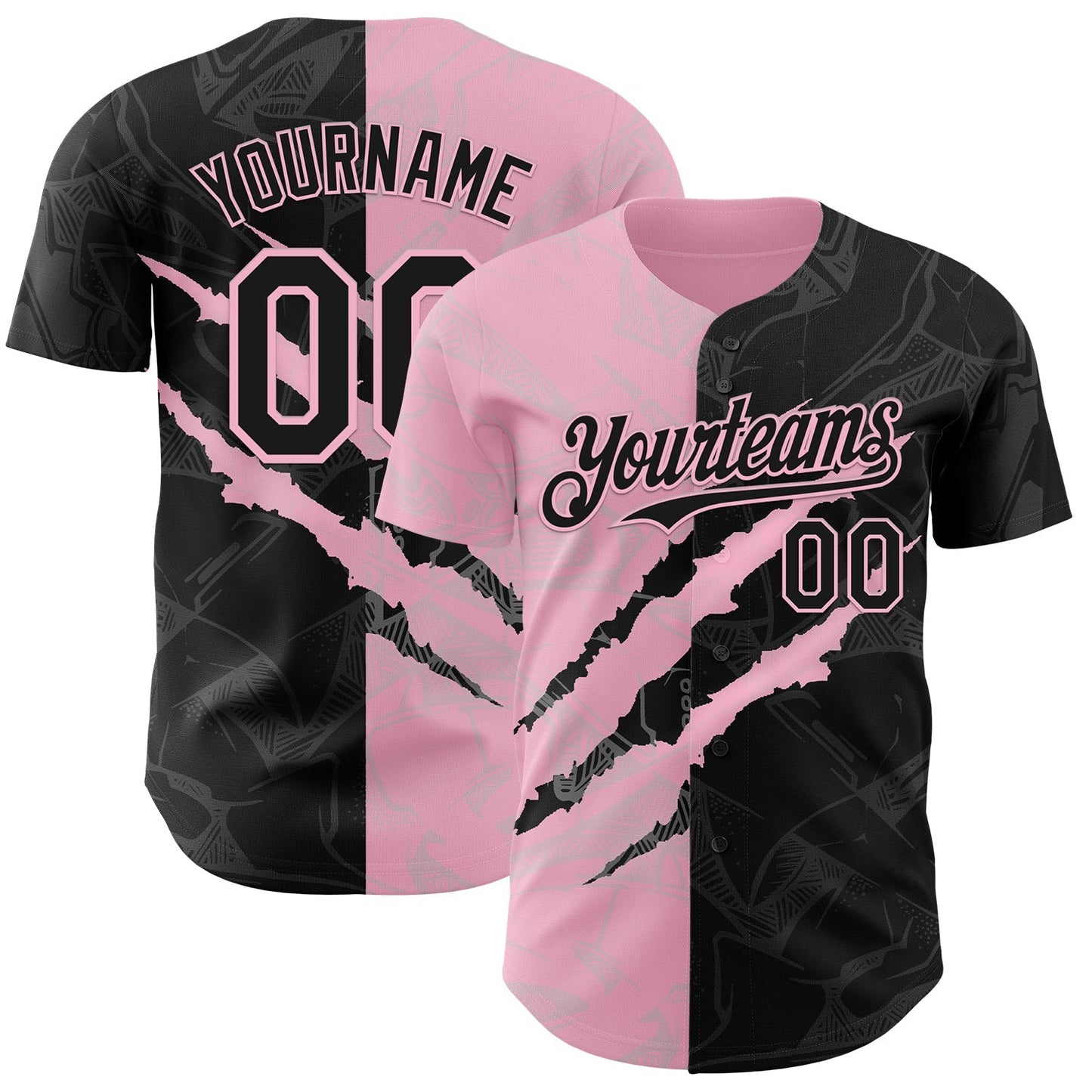 Custom Graffiti Pattern Black-Light Pink 3D Scratch Authentic Baseball Jersey baseball jersey product view 1