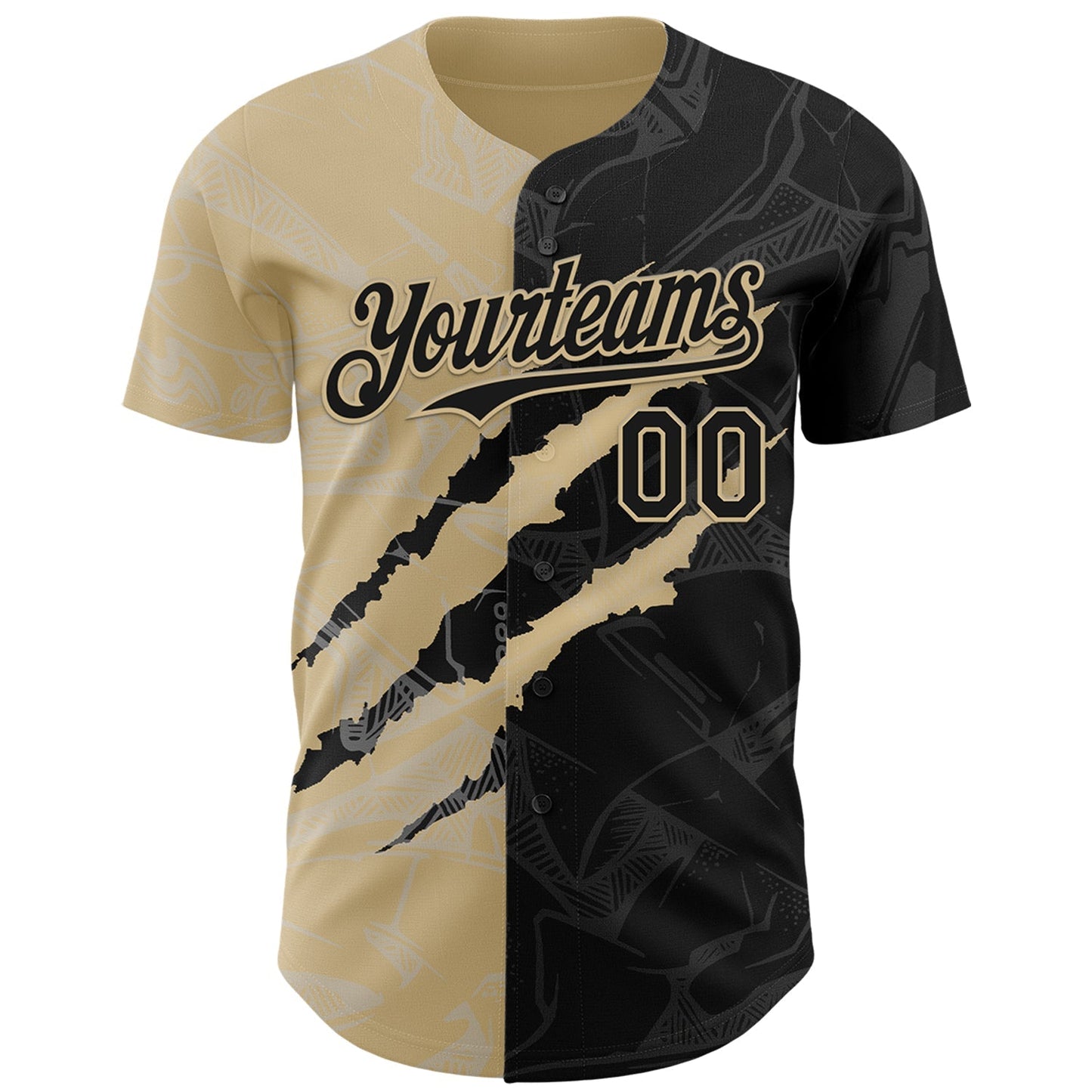 Custom Graffiti Pattern Black-Vegas Gold 3D Scratch Authentic Baseball Jersey baseball jersey product view 2