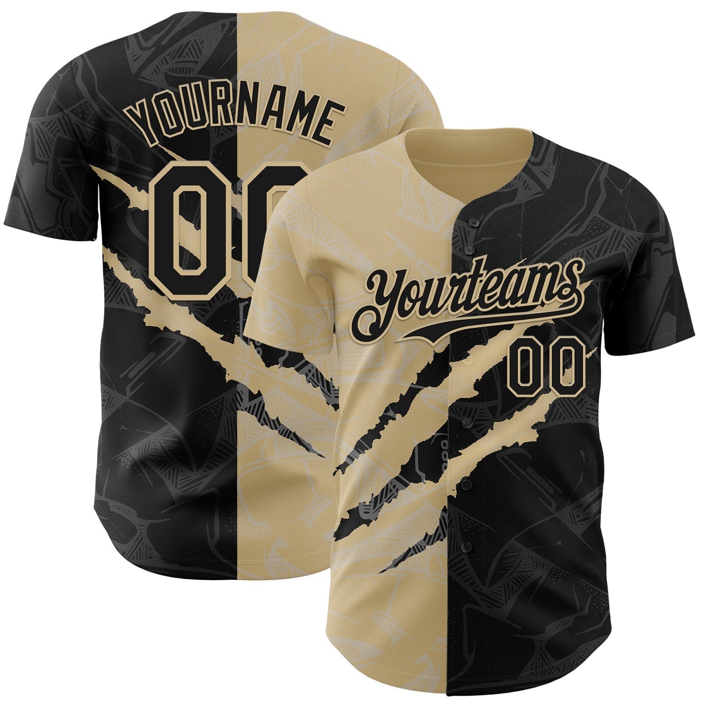 Custom Graffiti Pattern Black-Vegas Gold 3D Scratch Authentic Baseball Jersey baseball jersey product view 1