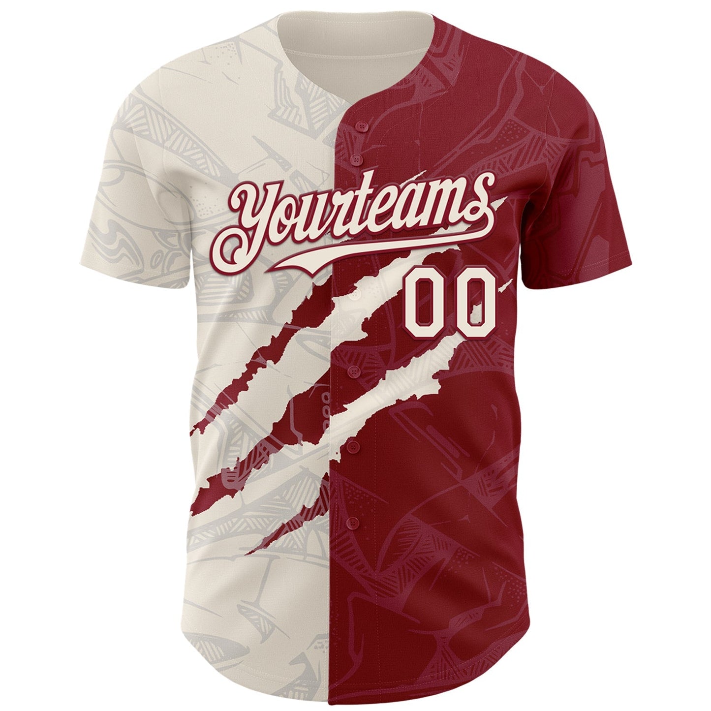 Custom Graffiti Pattern Cream-Crimson 3D Scratch Authentic Baseball Jersey baseball jersey product view 2