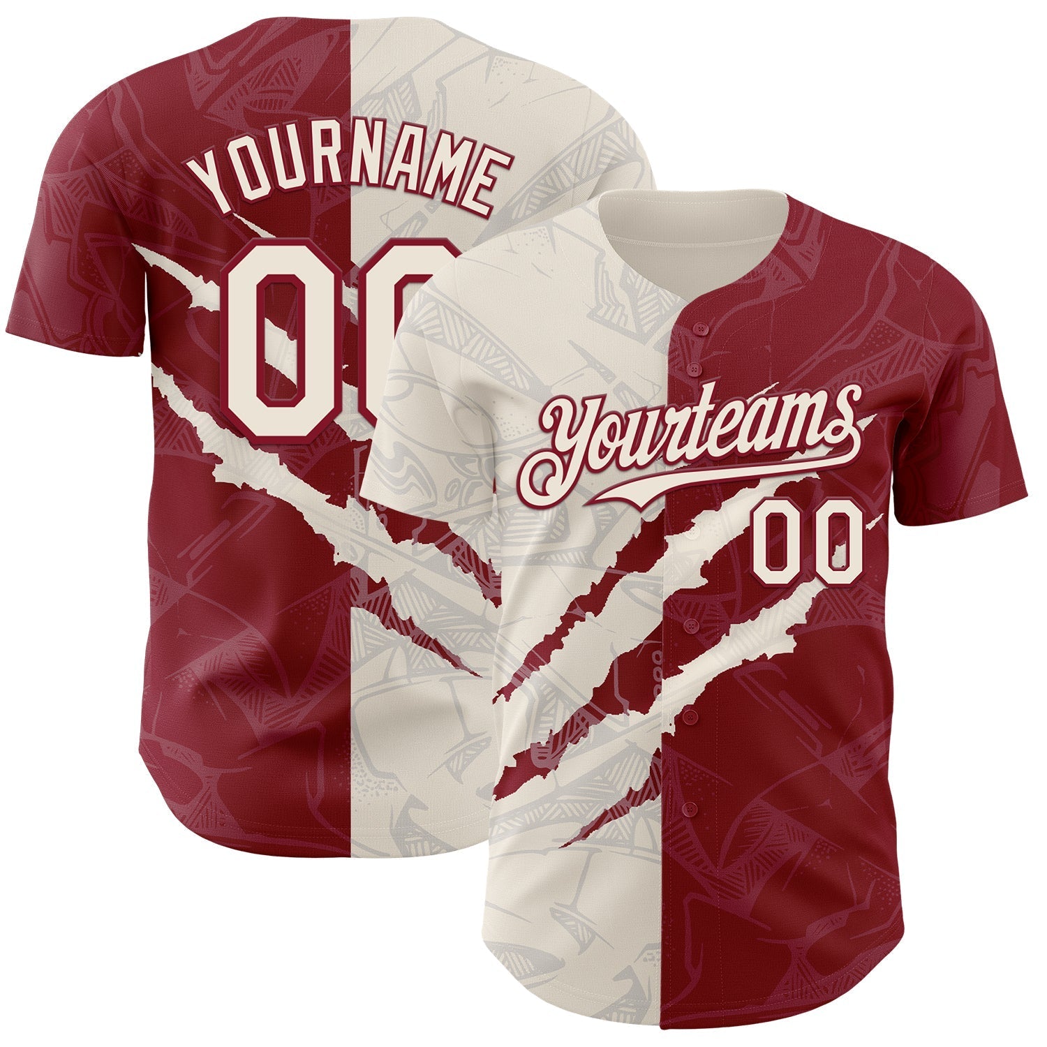 Custom Graffiti Pattern Cream-Crimson 3D Scratch Authentic Baseball Jersey baseball jersey product view 1