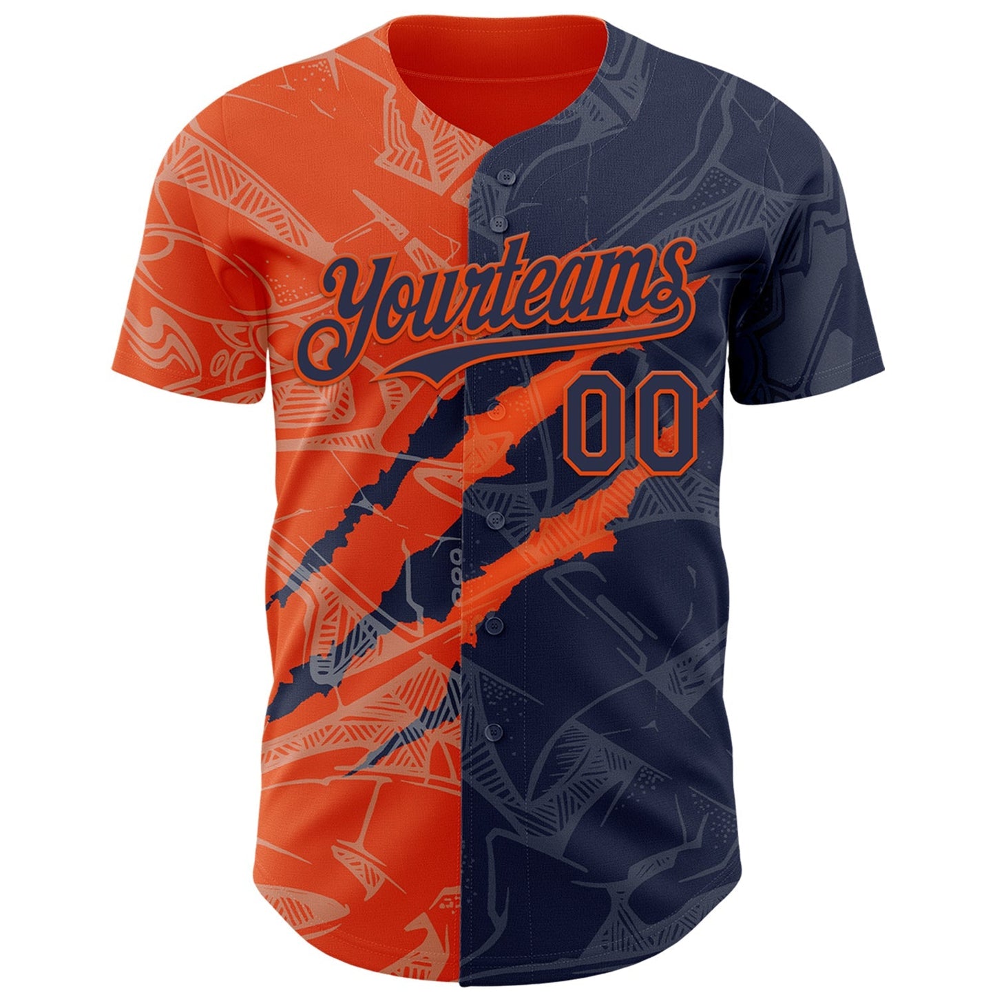 Custom Graffiti Pattern Navy-Orange 3D Scratch Authentic Baseball Jersey baseball jersey product view 2