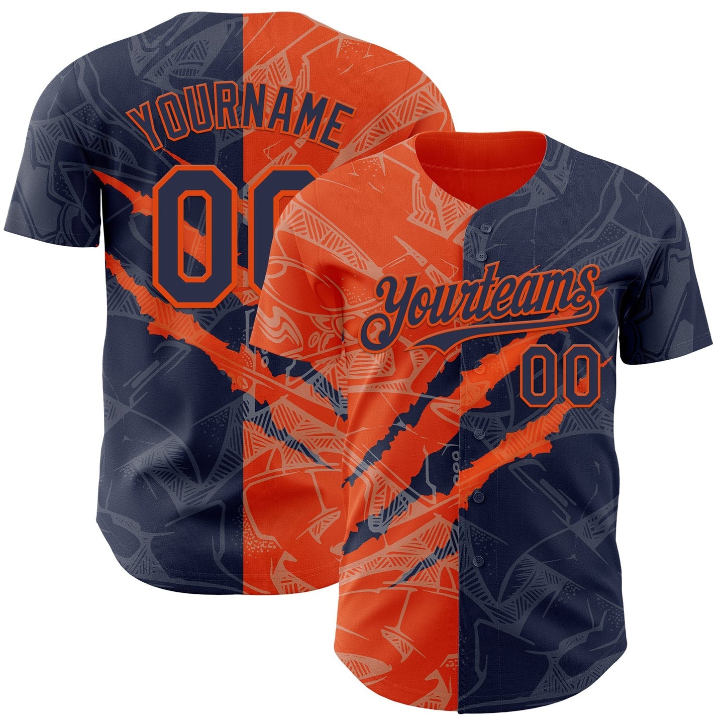 Custom Graffiti Pattern Navy-Orange 3D Scratch Authentic Baseball Jersey baseball jersey product view 1