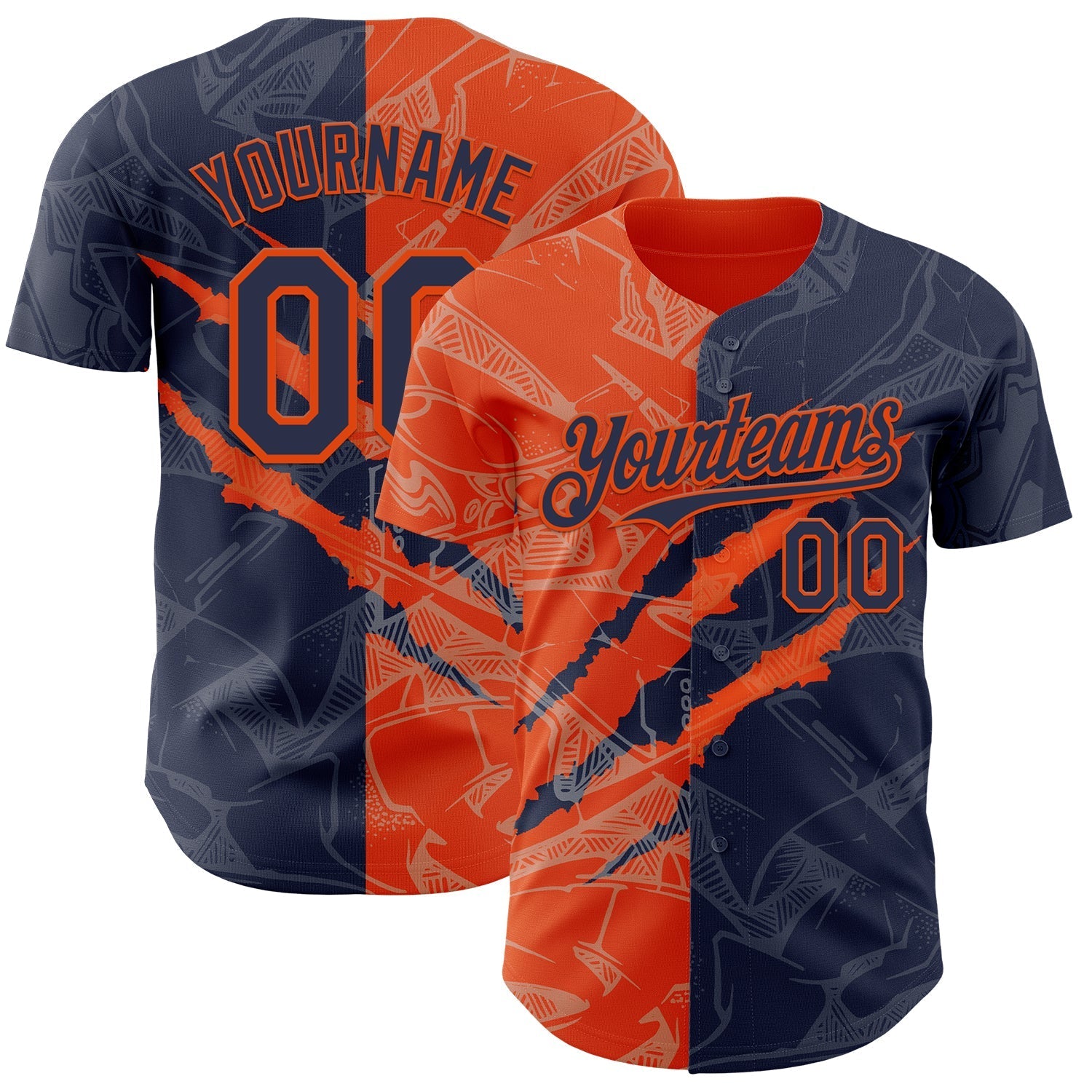 Custom Graffiti Pattern Navy-Orange 3D Scratch Authentic Baseball Jersey baseball jersey product view 1