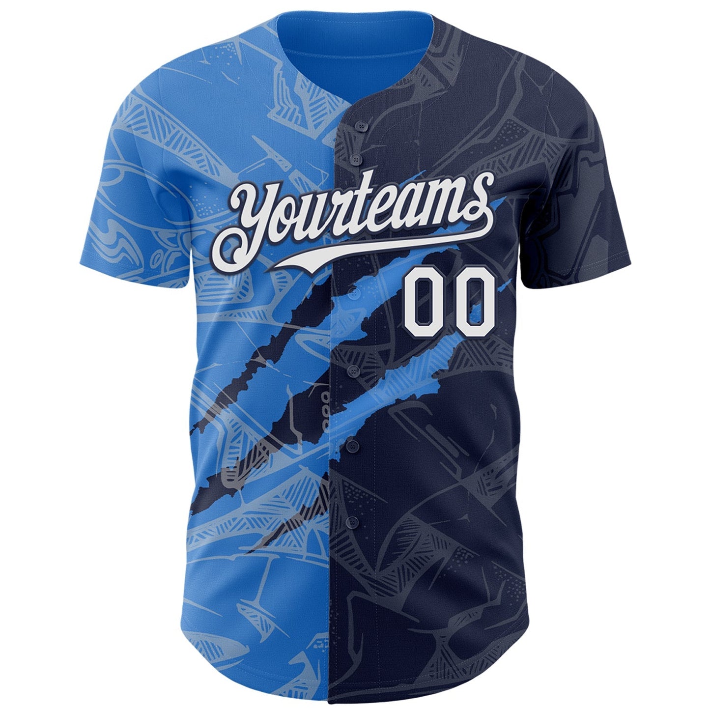 Custom Graffiti Pattern White Navy-Electric Blue 3D Scratch Authentic Baseball Jersey baseball jersey product view 2