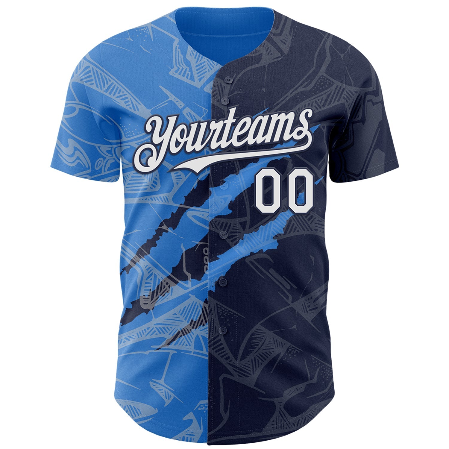Custom Graffiti Pattern White Navy-Electric Blue 3D Scratch Authentic Baseball Jersey baseball jersey product view 2