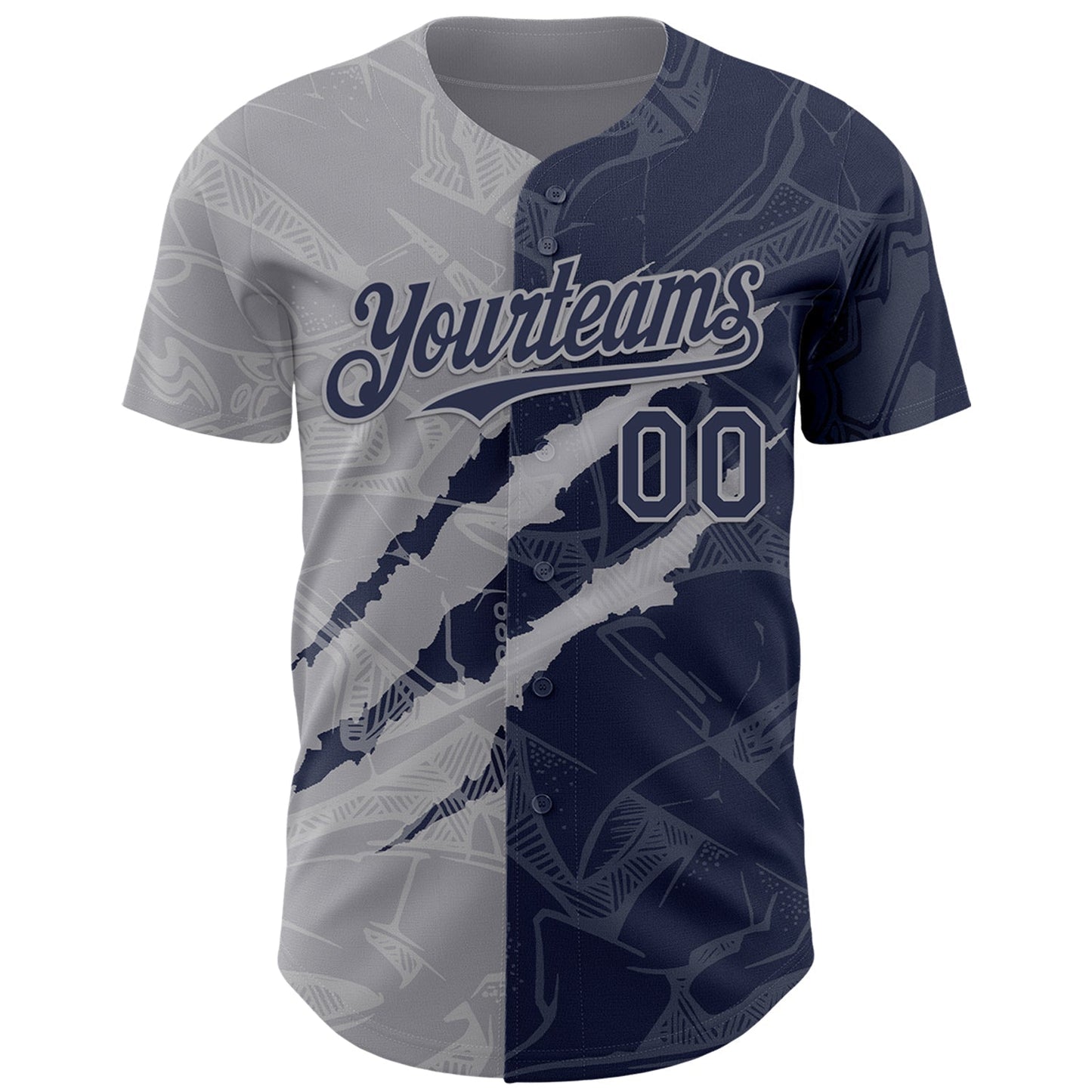 Custom Graffiti Pattern Navy-Gray 3D Scratch Authentic Baseball Jersey baseball jersey product view 2