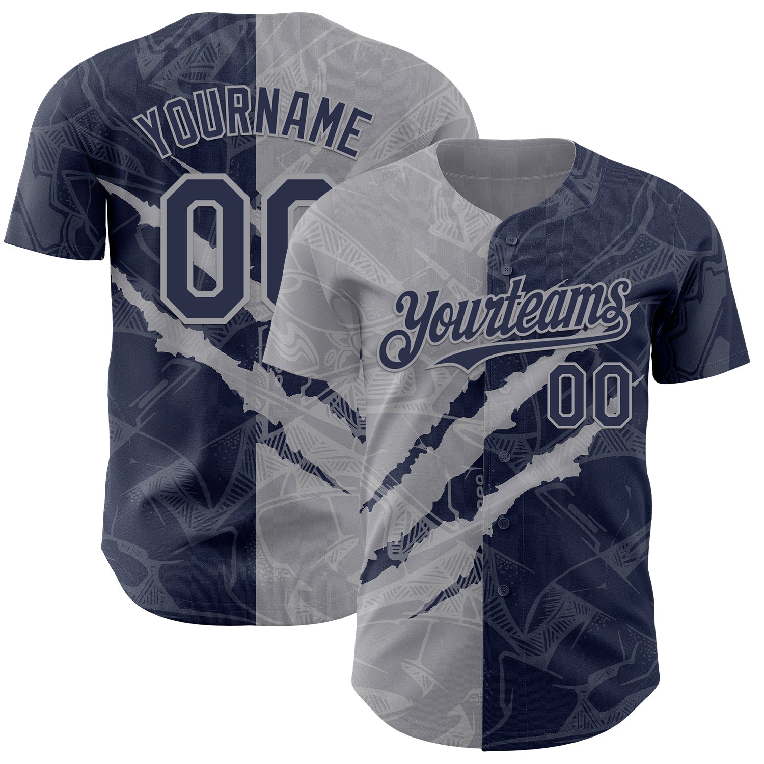 Custom Graffiti Pattern Navy-Gray 3D Scratch Authentic Baseball Jersey baseball jersey product view 1
