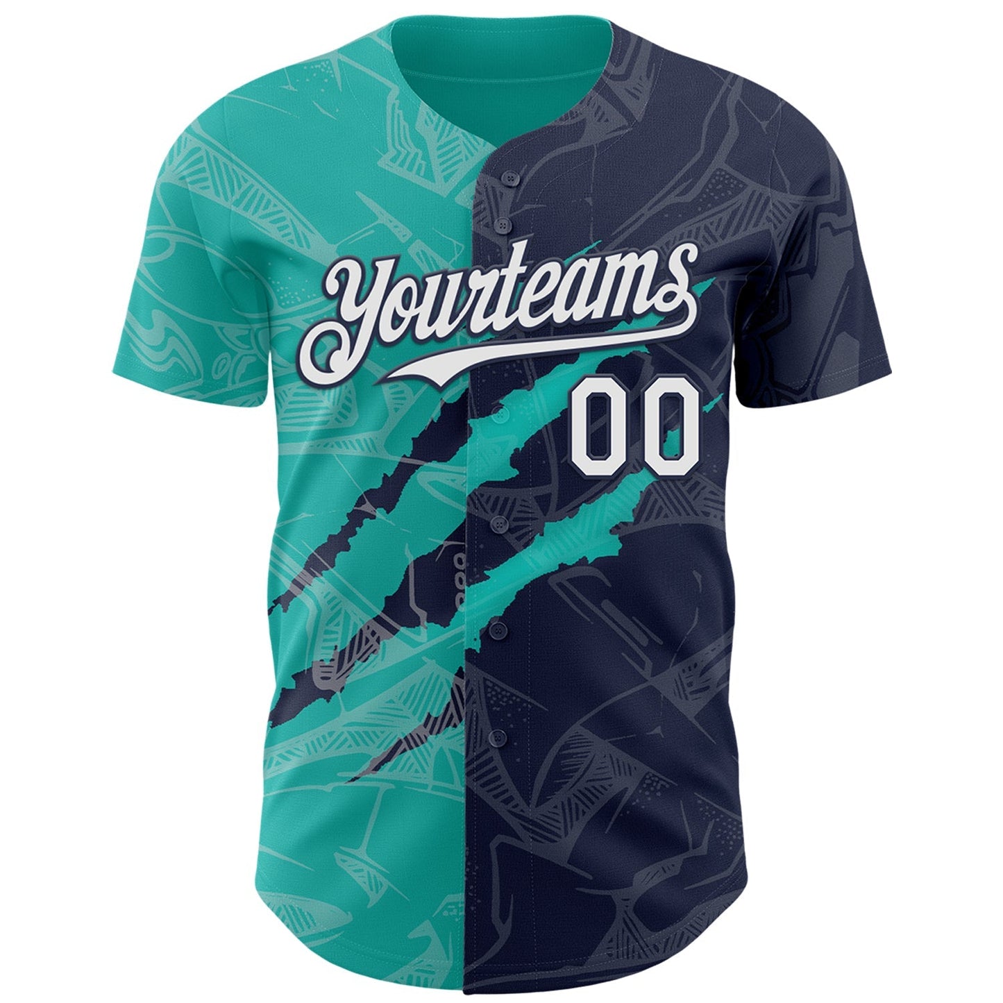 Custom Graffiti Pattern White Navy-Aqua 3D Scratch Authentic Baseball Jersey baseball jersey product view 2