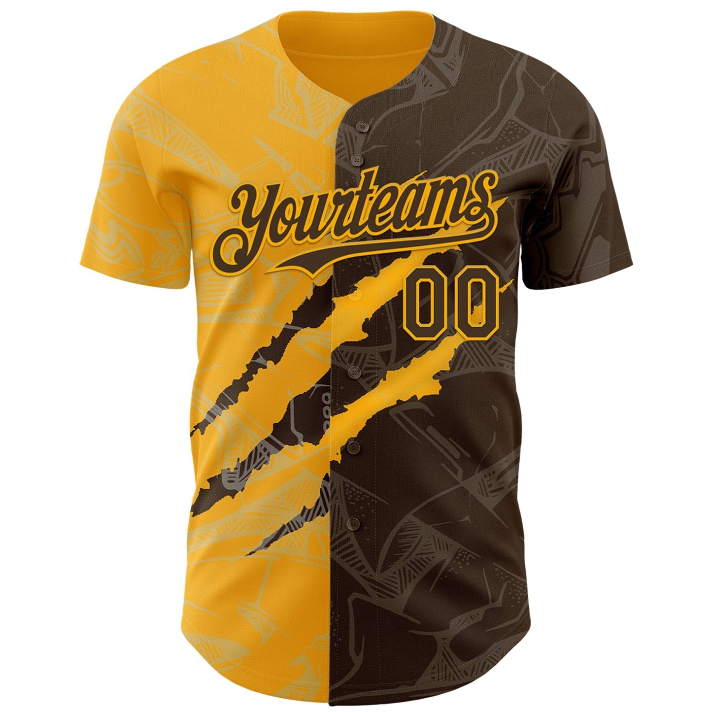 Custom Graffiti Pattern Brown-Gold 3D Scratch Authentic Baseball Jersey baseball jersey product view 2