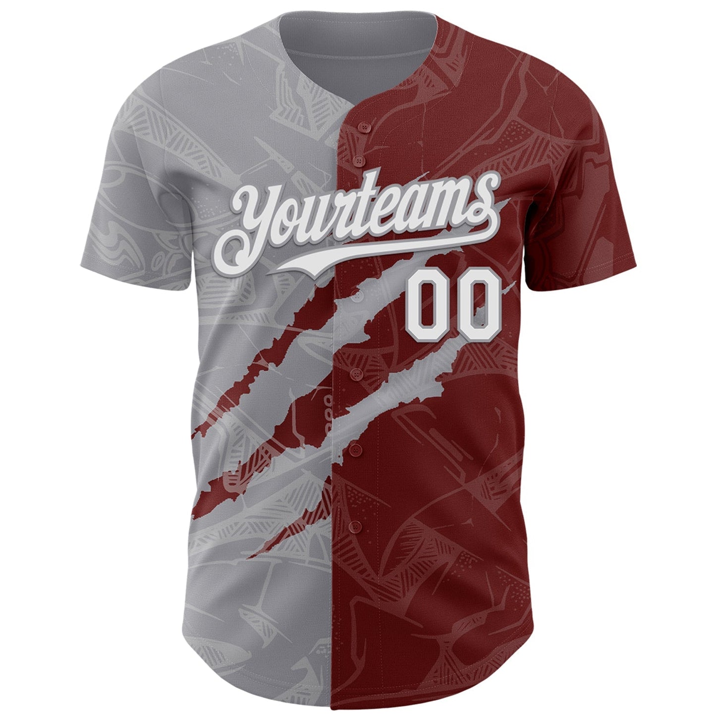 Custom Graffiti Pattern White Burgundy-Gray 3D Scratch Authentic Baseball Jersey baseball jersey product view 2