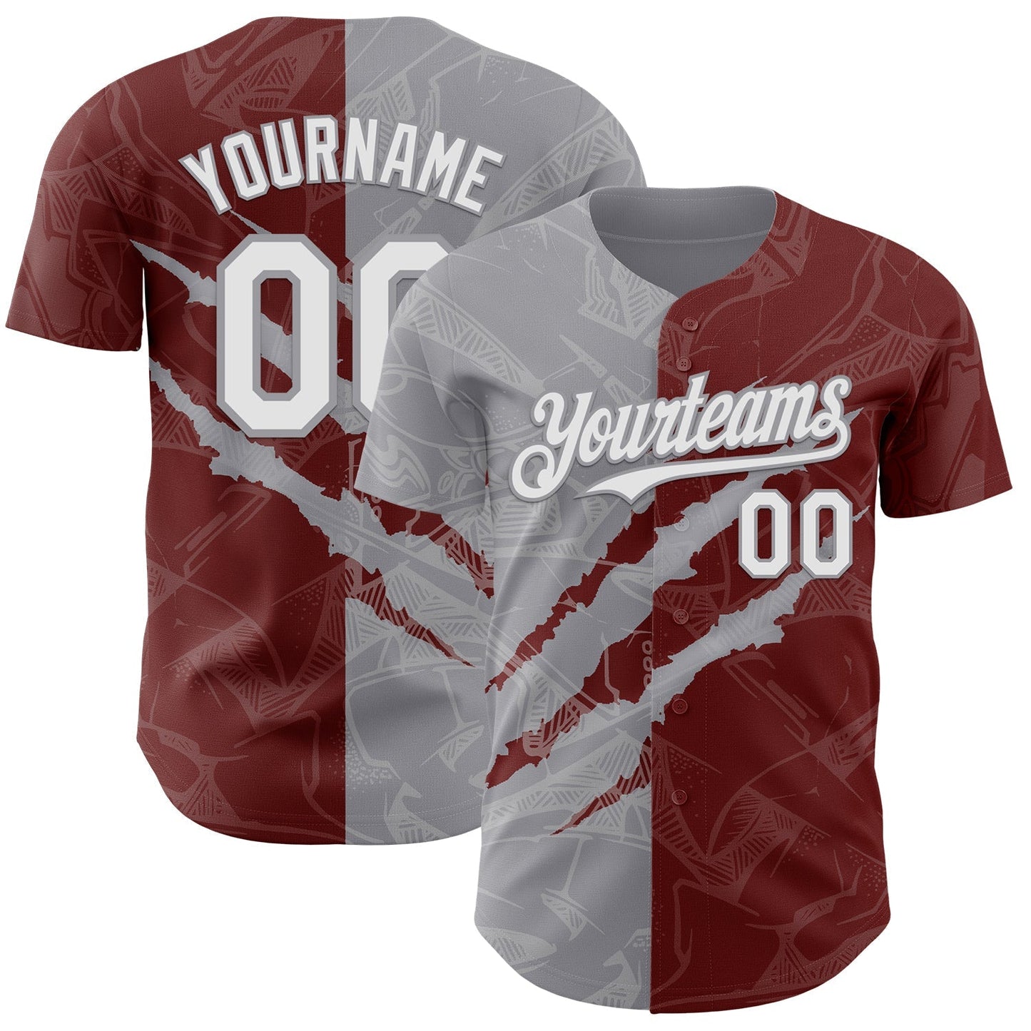 Custom Graffiti Pattern White Burgundy-Gray 3D Scratch Authentic Baseball Jersey baseball jersey product view 1