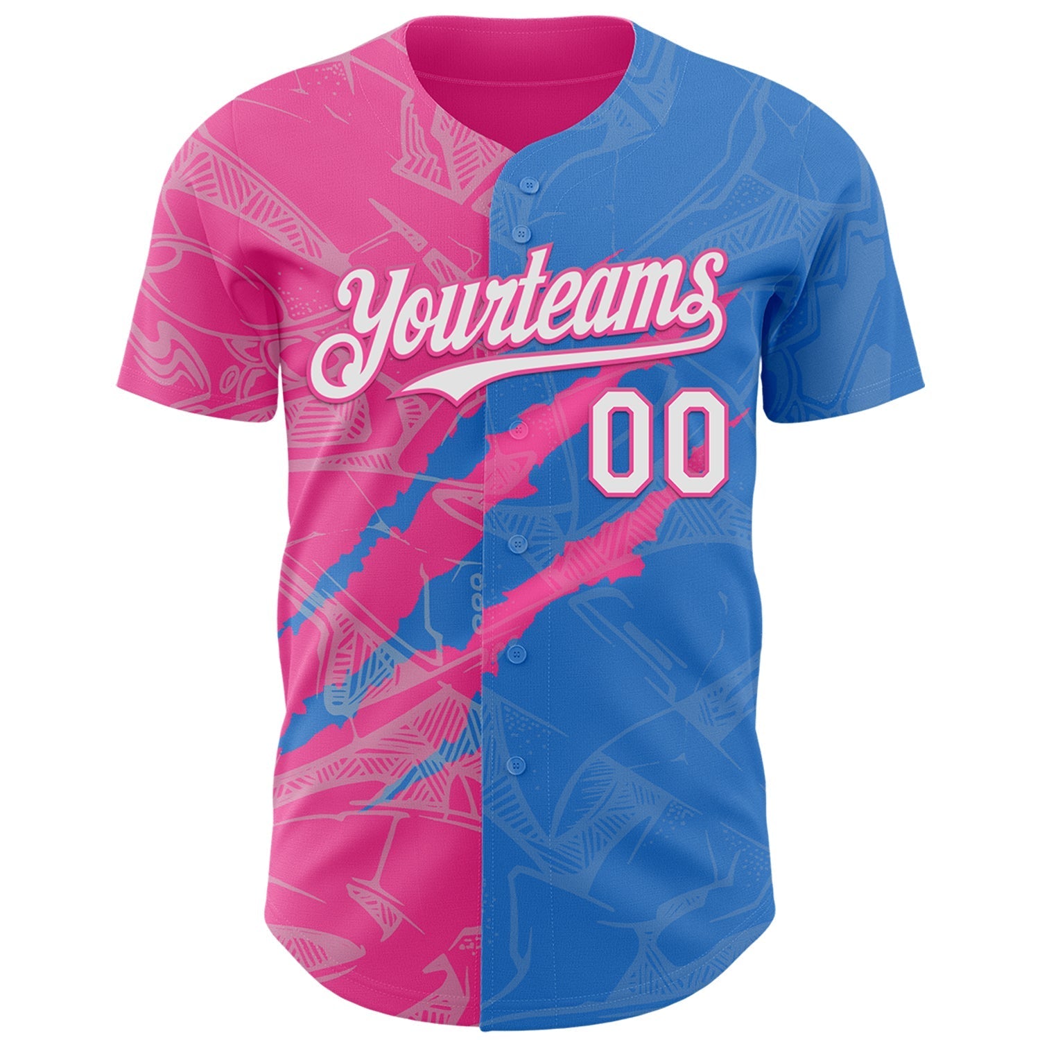 Custom Graffiti Pattern White Electric Blue-Pink 3D Scratch Authentic Baseball Jersey baseball jersey product view 2