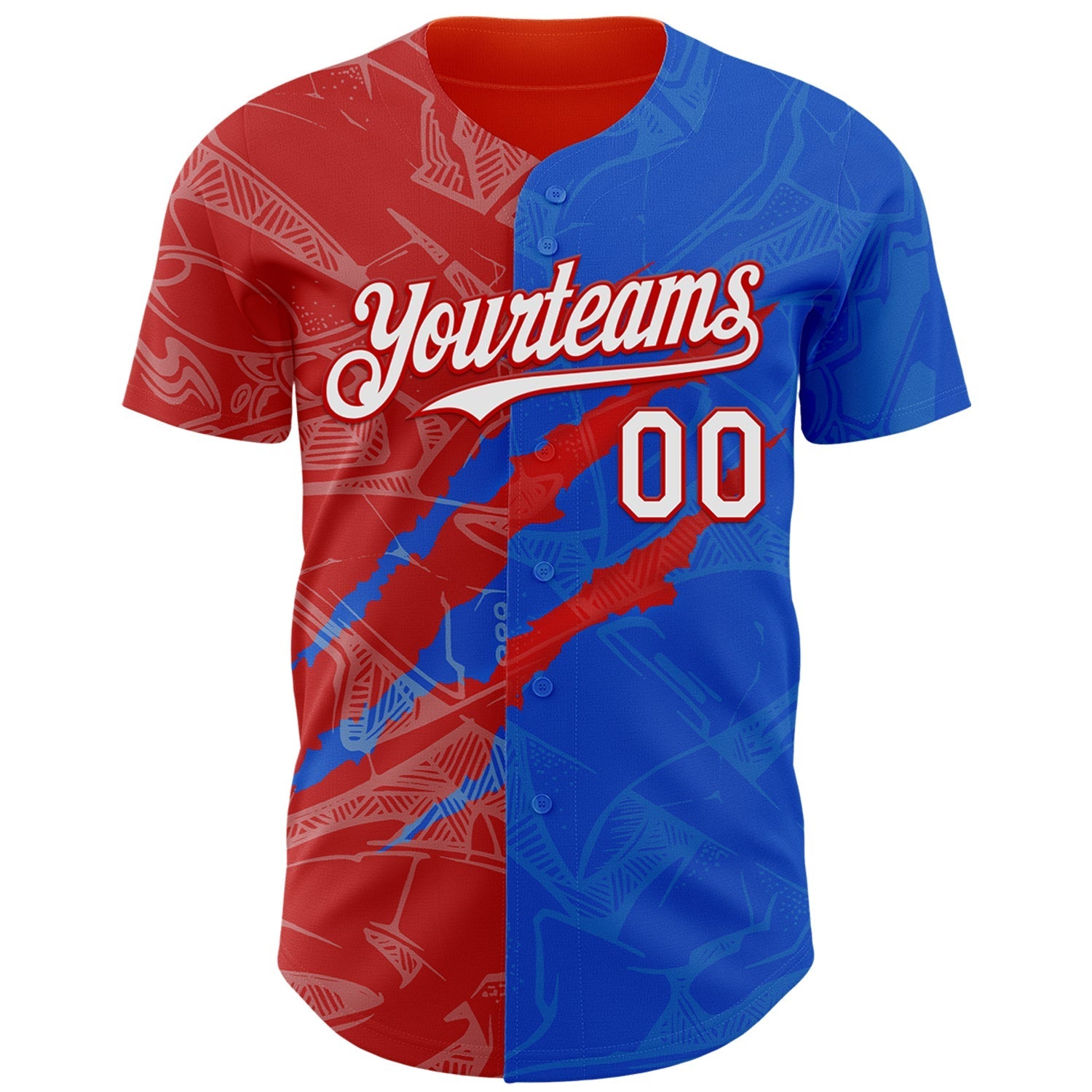 Custom Graffiti Pattern White Thunder Blue-Red 3D Scratch Authentic Baseball Jersey baseball jersey product view 2