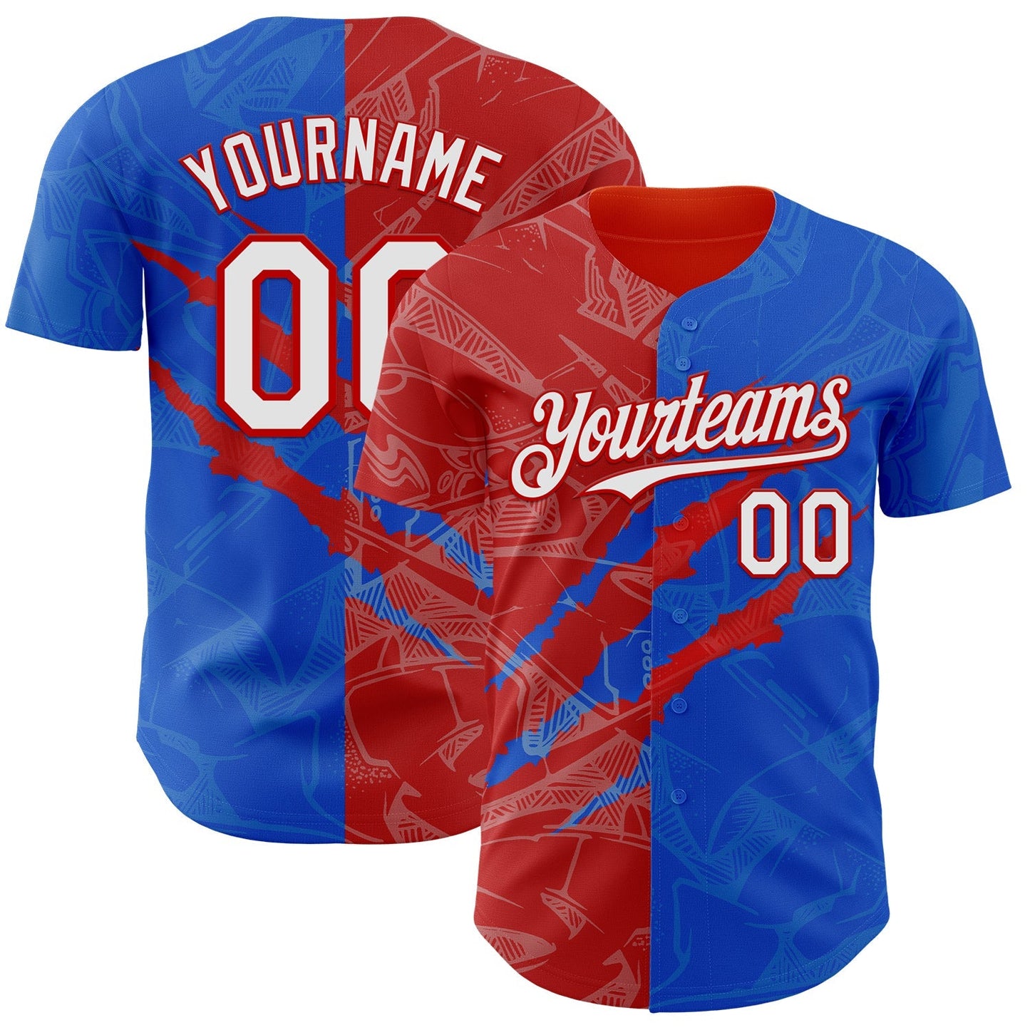 Custom Graffiti Pattern White Thunder Blue-Red 3D Scratch Authentic Baseball Jersey baseball jersey product view 1