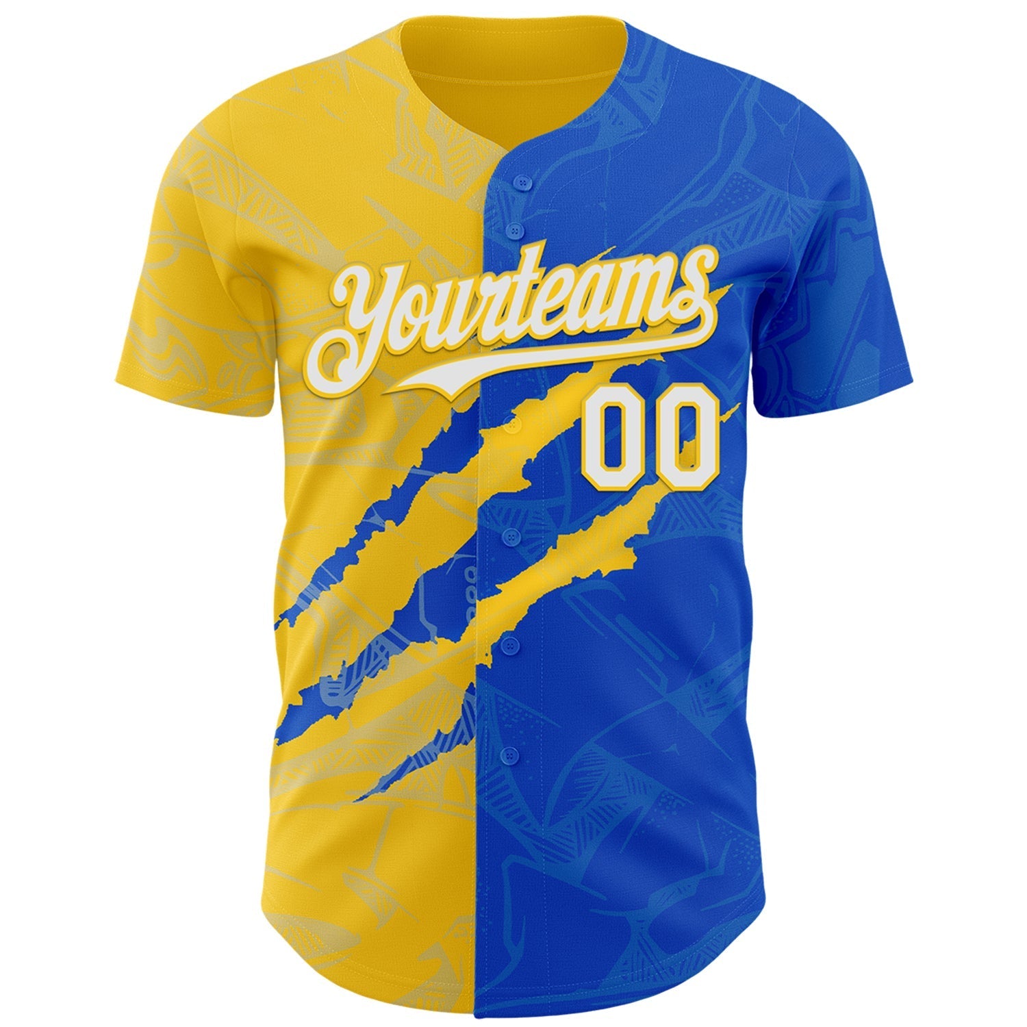 Custom Graffiti Pattern White Thunder Blue-Yellow 3D Scratch Authentic Baseball Jersey baseball jersey product view 2